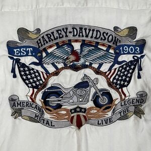 Harley Davidson 100% Silk Button Shirt Men L Short Sleeve Embroidered US Cycles